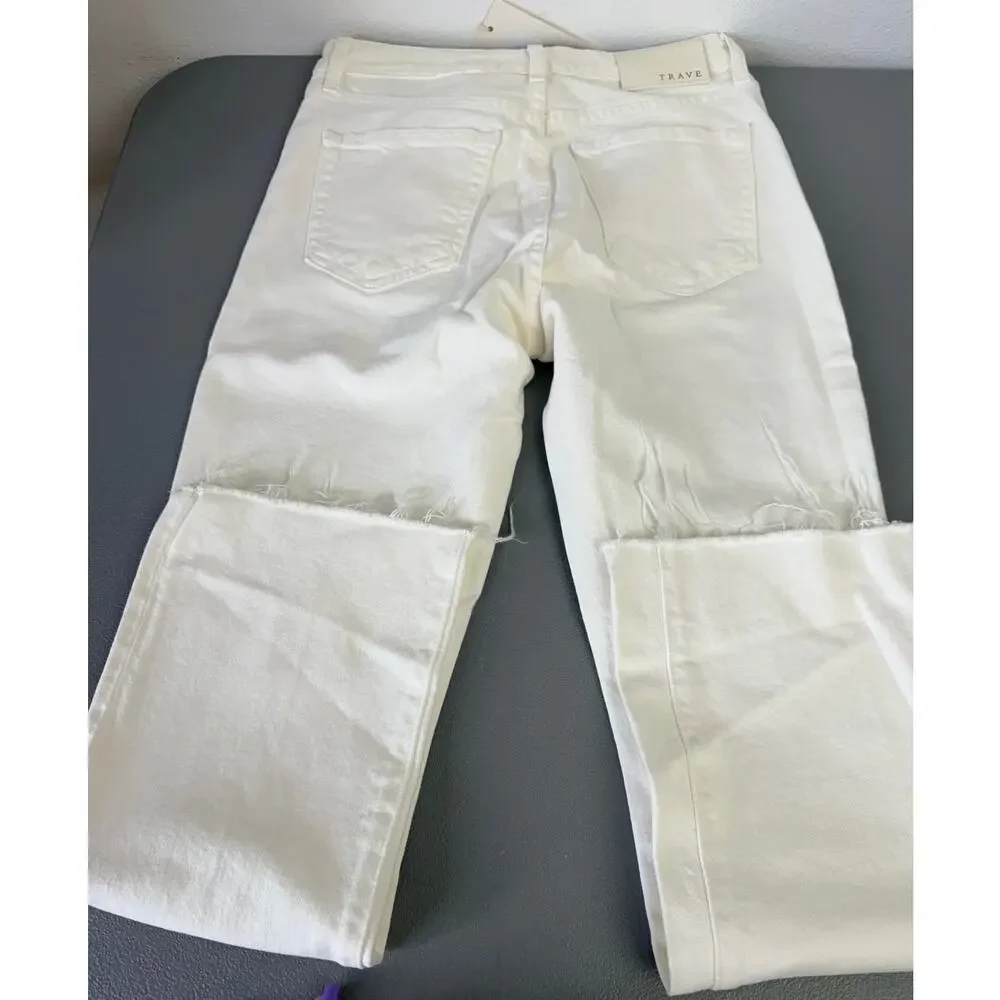 Trave Colette Kick Flare Jeans White Raw Hem Cropped Size 28 NWT